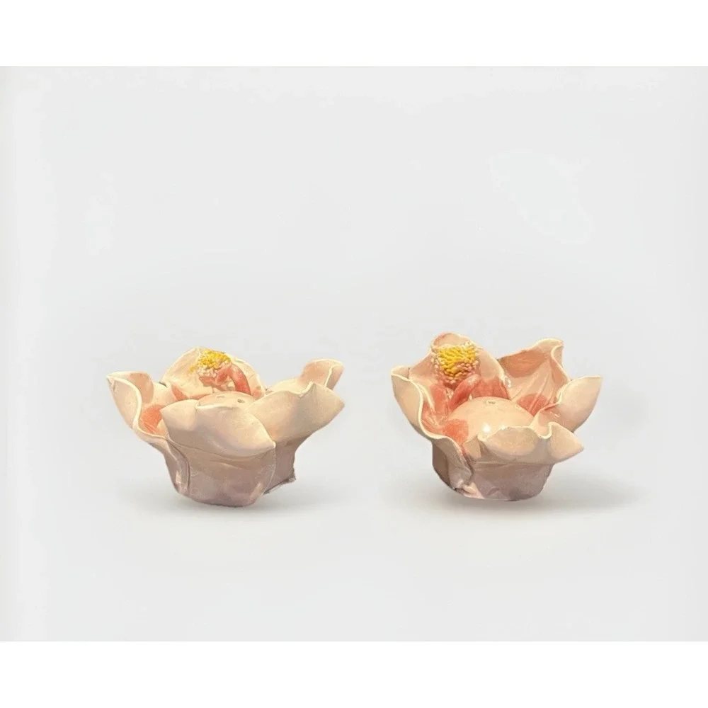 Fitz‎ and Floyd 1983 Pink Flower Salt & Pepper Shaker Pink Yellow Vintage *RARE*
